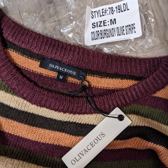 Olivaceous sweater women's medium long sleeve striped burgundy/olive nwt - Picture 10 of 16